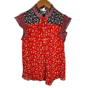 Sandy & Sid Red Floral See-Through Lightweight Sleeveless Blouse Size Small